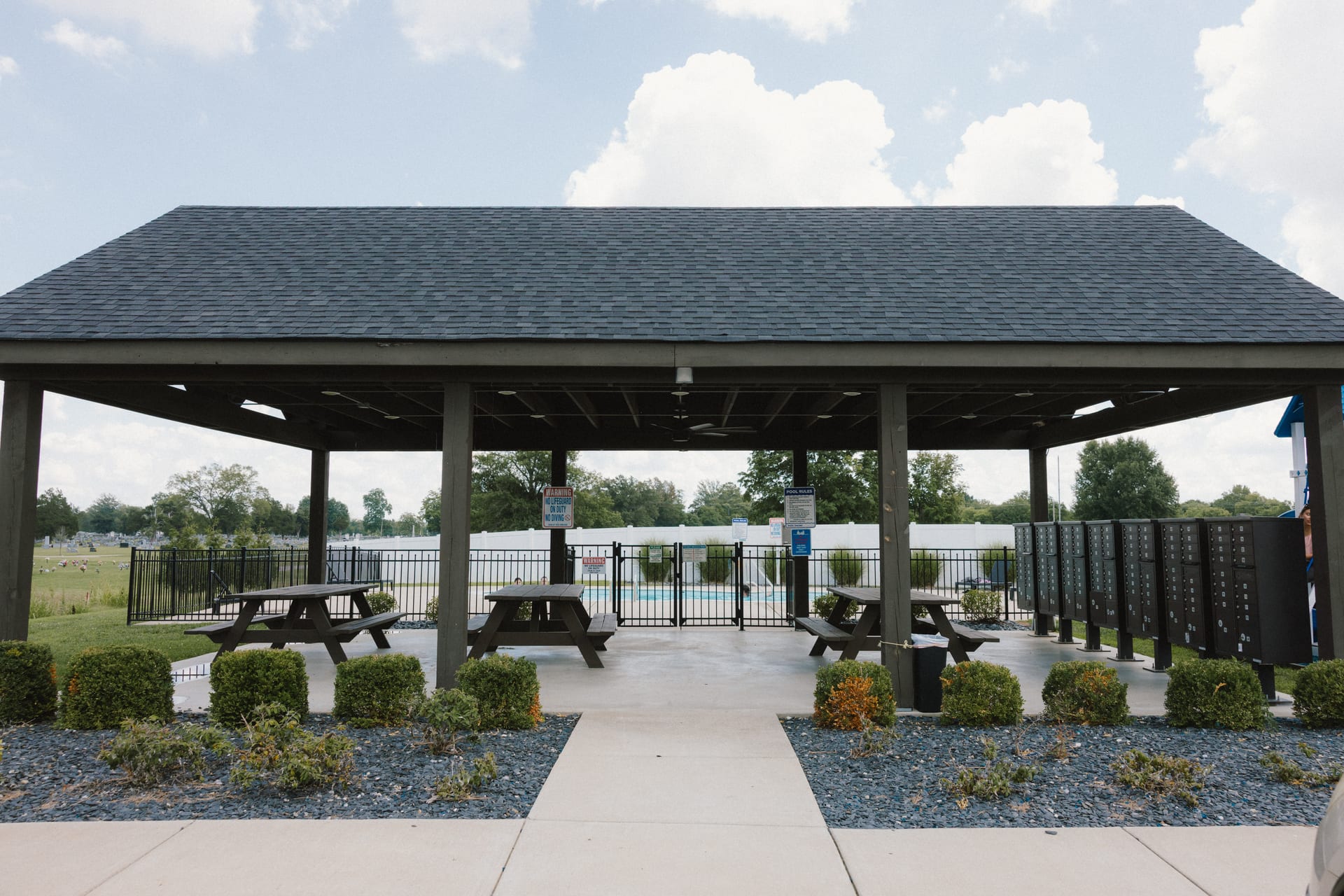 South Maple Townhomes: covered picnic pavilion beside the pool